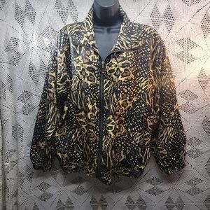 Studio sportif 100% silk lining size medium animal print zip up jacket.